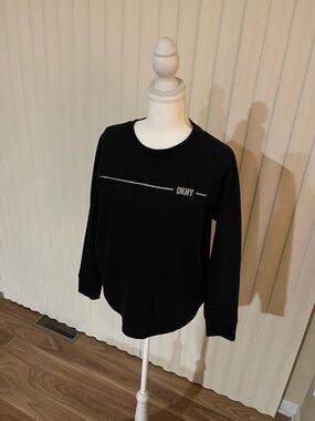 DKNY Black Crewneck Sweatshirt with Silver Logo Stripe